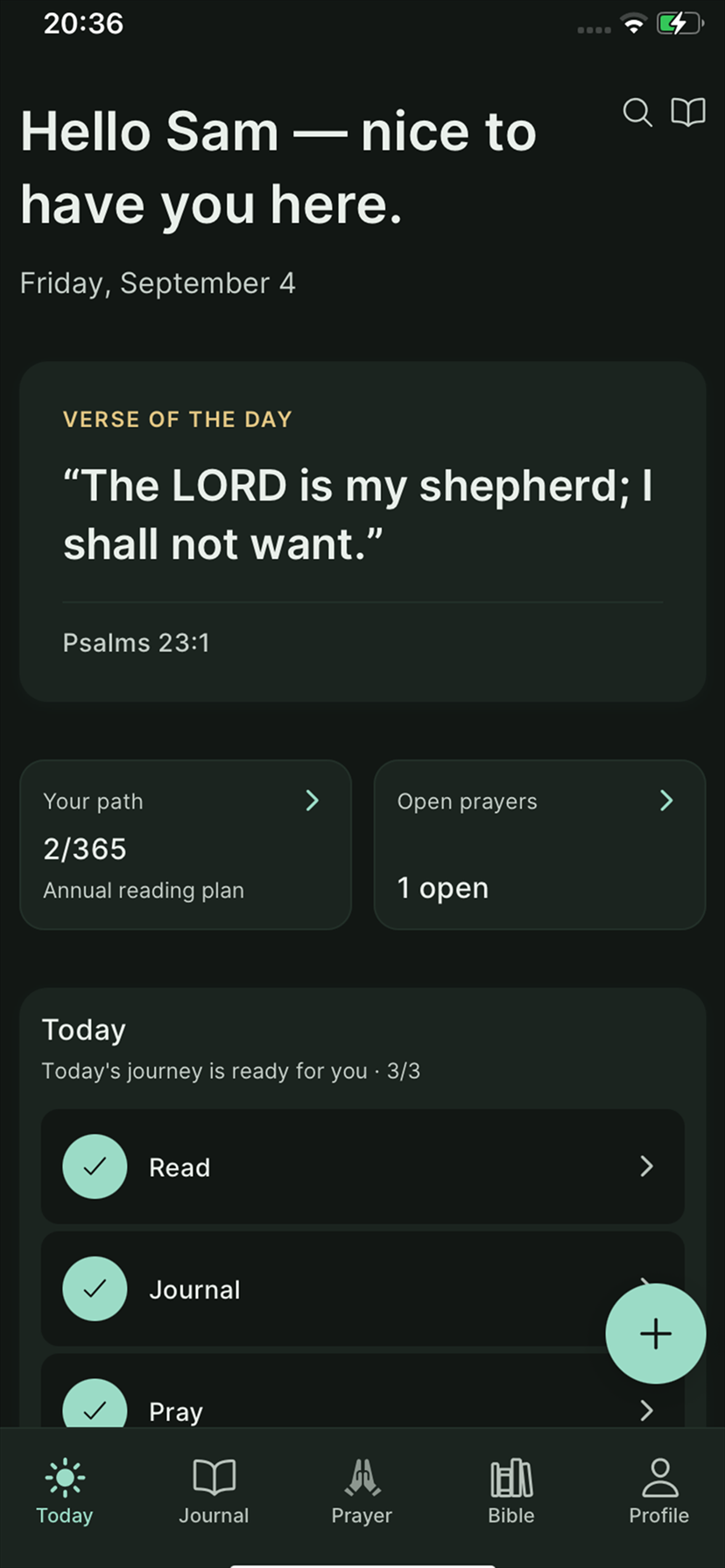 Solmity on iPhone: Today screen