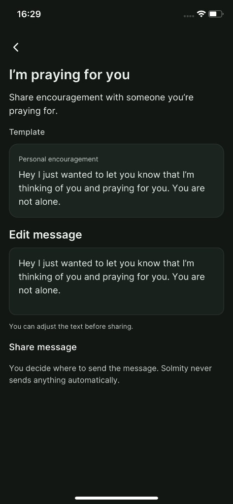 Solmity: I'm praying for you message